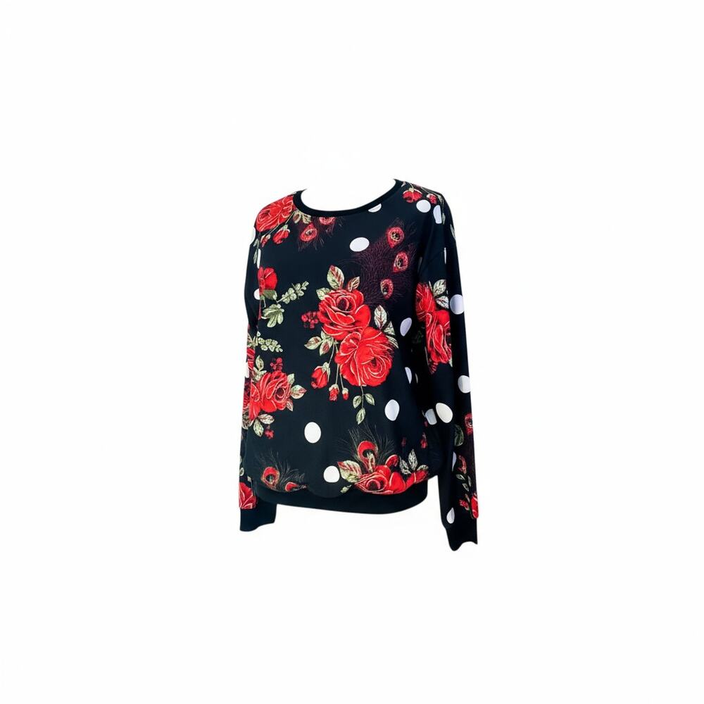 Pink Blush Red Rose Polka Dot Top - Size XL